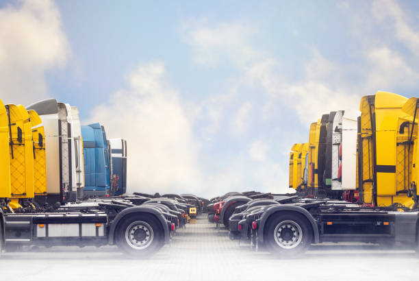 Trucks parked beautifully with sky background